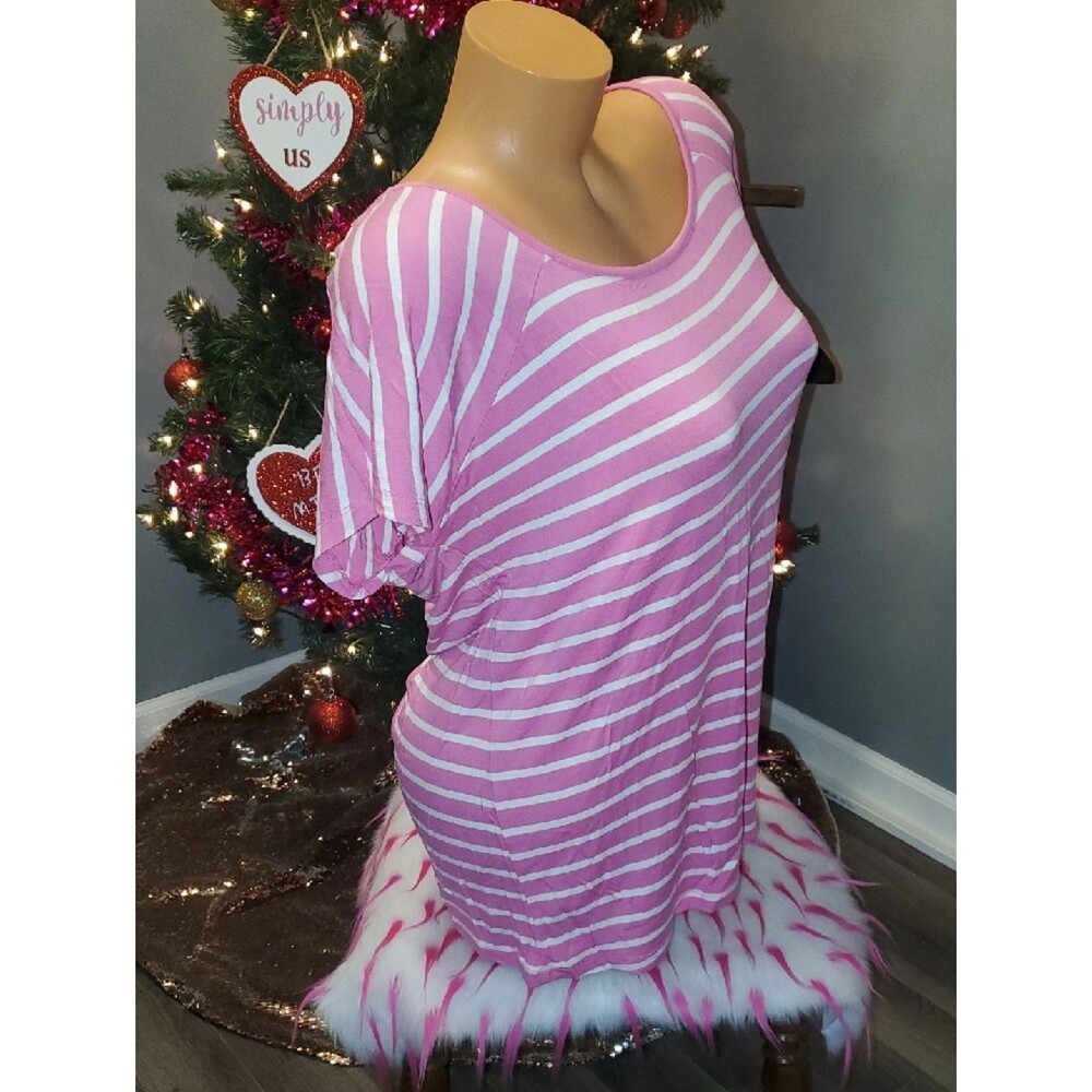 dressbarn Pink and White Striped Scoop Neck Tee - Picture 4 of 7